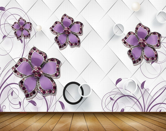 Avikalp MWZ0822 Purple Flowers Plants 3D HD Wallpaper