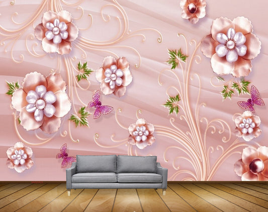 Avikalp MWZ0823 Pink Flowers Butterflies Plants HD Wallpaper