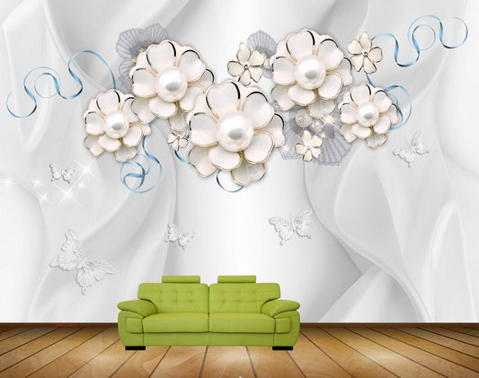 Avikalp MWZ0831 White Flowers Butterflies HD Wallpaper