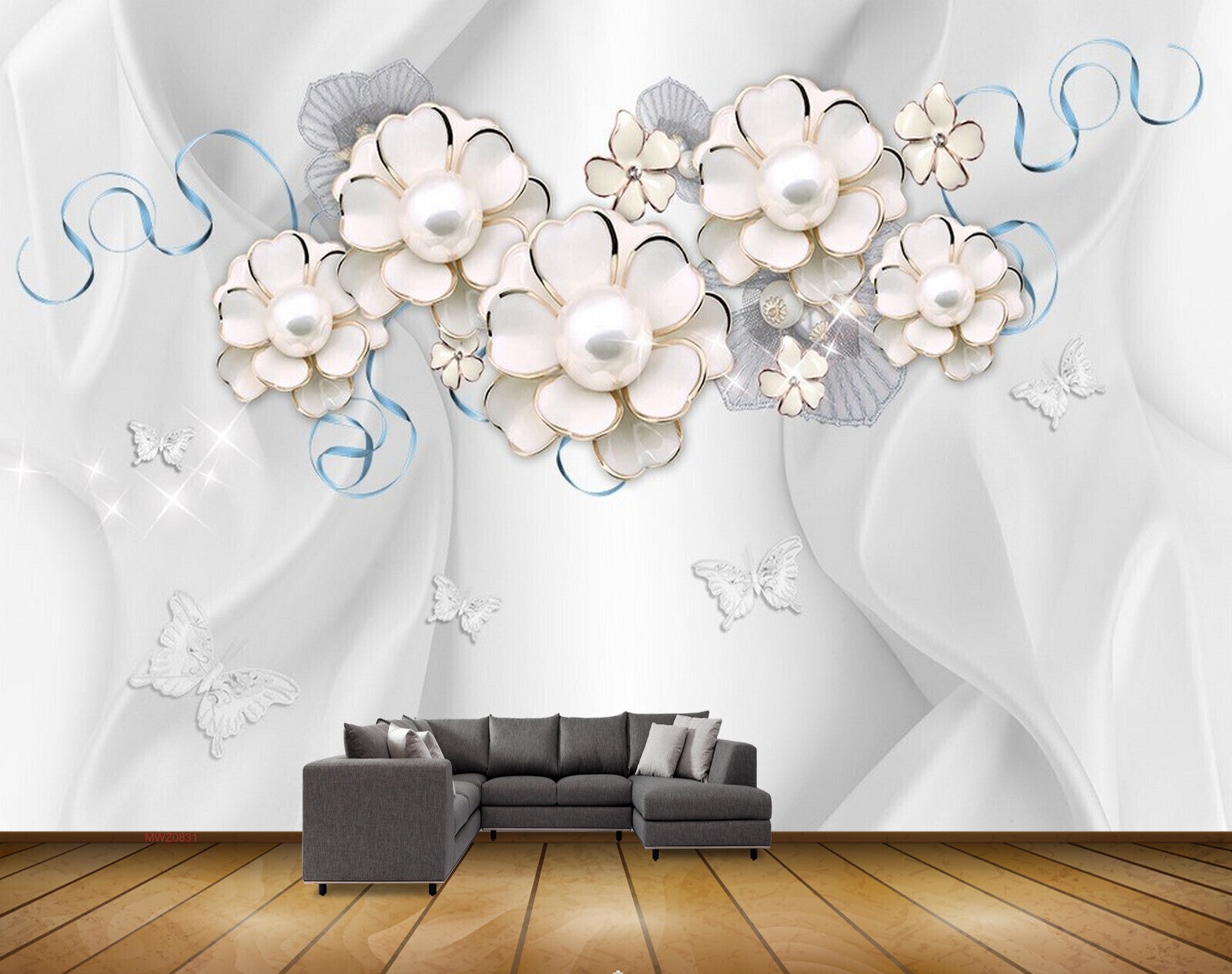 Avikalp MWZ0831 White Flowers Butterflies 3D HD Wallpaper Avikalp MWZ0831 White Flowers Butterflies 3D HD Wallpaper