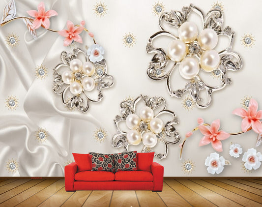 Avikalp MWZ0833 White Peach Flowers Leaves HD Wallpaper