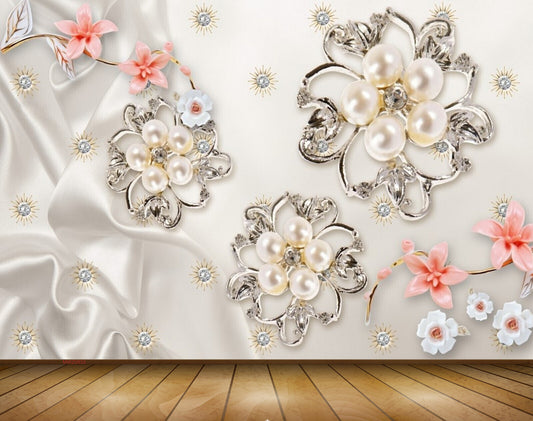 Avikalp MWZ0833 White Peach Flowers Leaves 3D HD Wallpaper