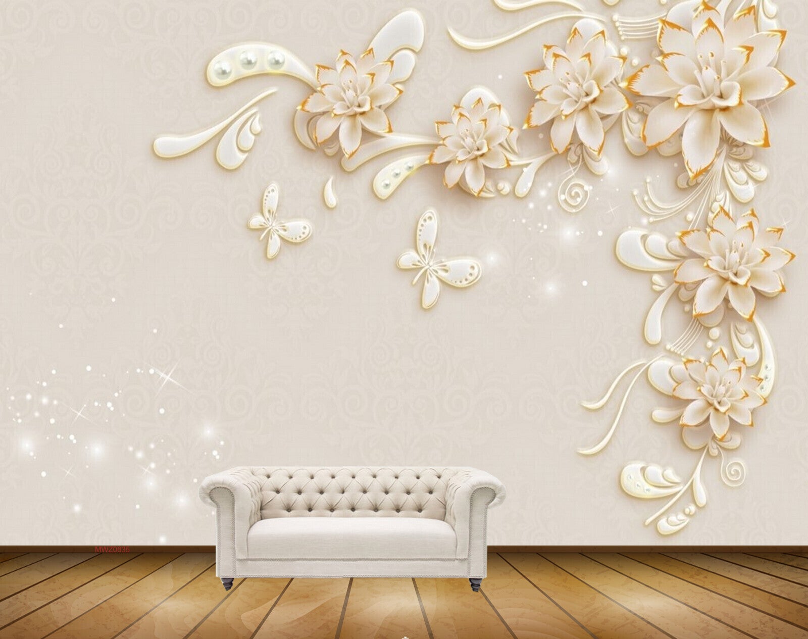 Avikalp MWZ0835 White Golden Flowers Buttterflies 3D HD Wallpaper Avikalp MWZ0835 White Golden Flowers Buttterflies 3D HD Wallpaper