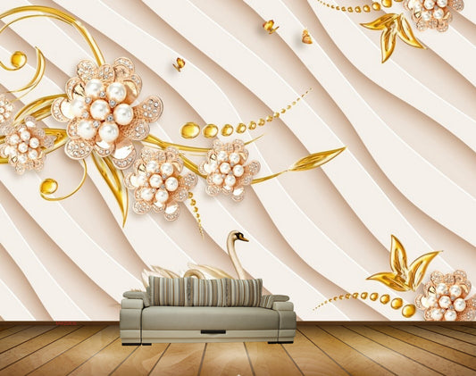 Avikalp MWZ0836 White Yellow Flowers Ducks Butterflies HD Wallpaper