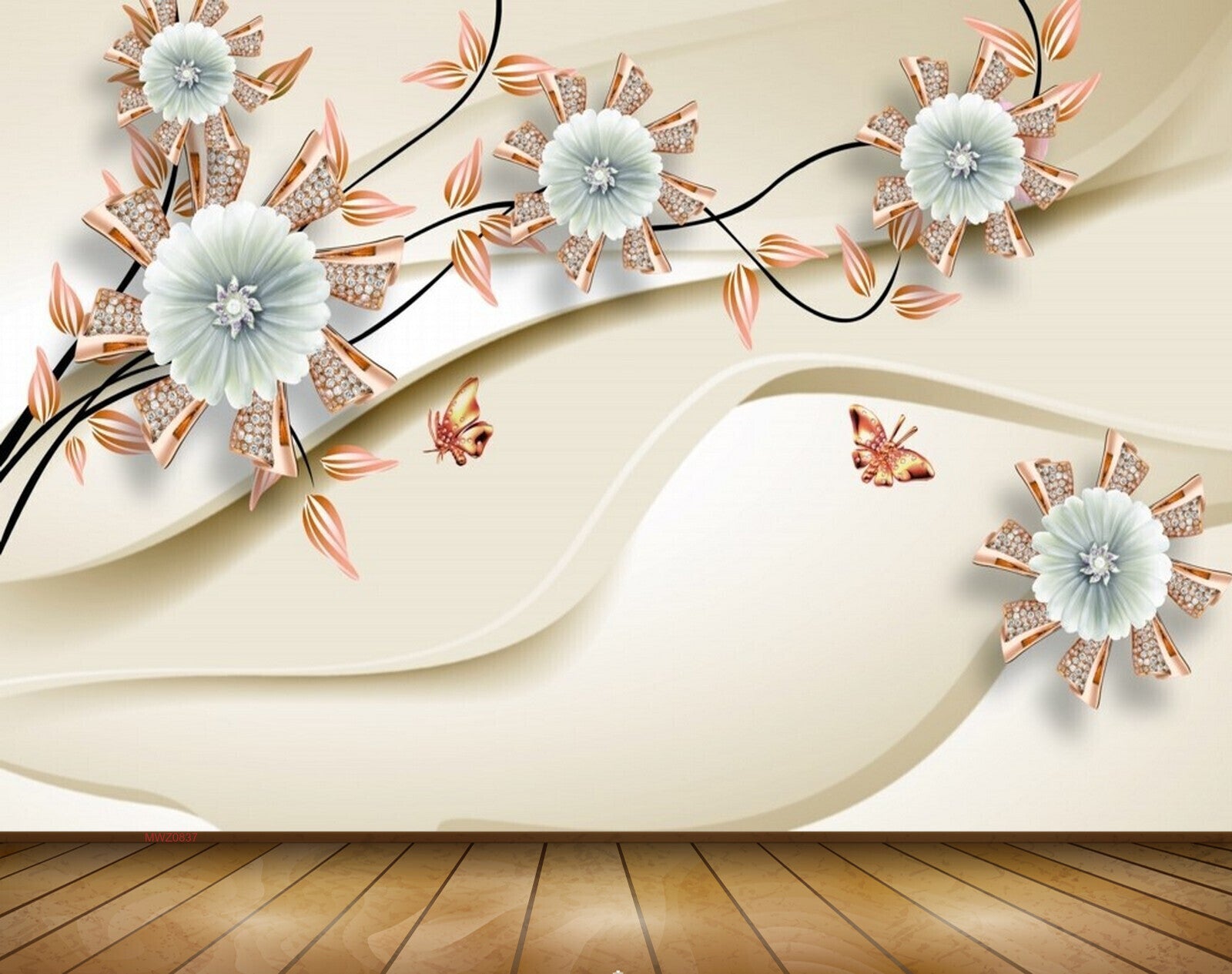 Avikalp MWZ0837 White Flowers Butterflies Leaves 3D HD Wallpaper Avikalp MWZ0837 White Flowers Butterflies Leaves 3D HD Wallpaper