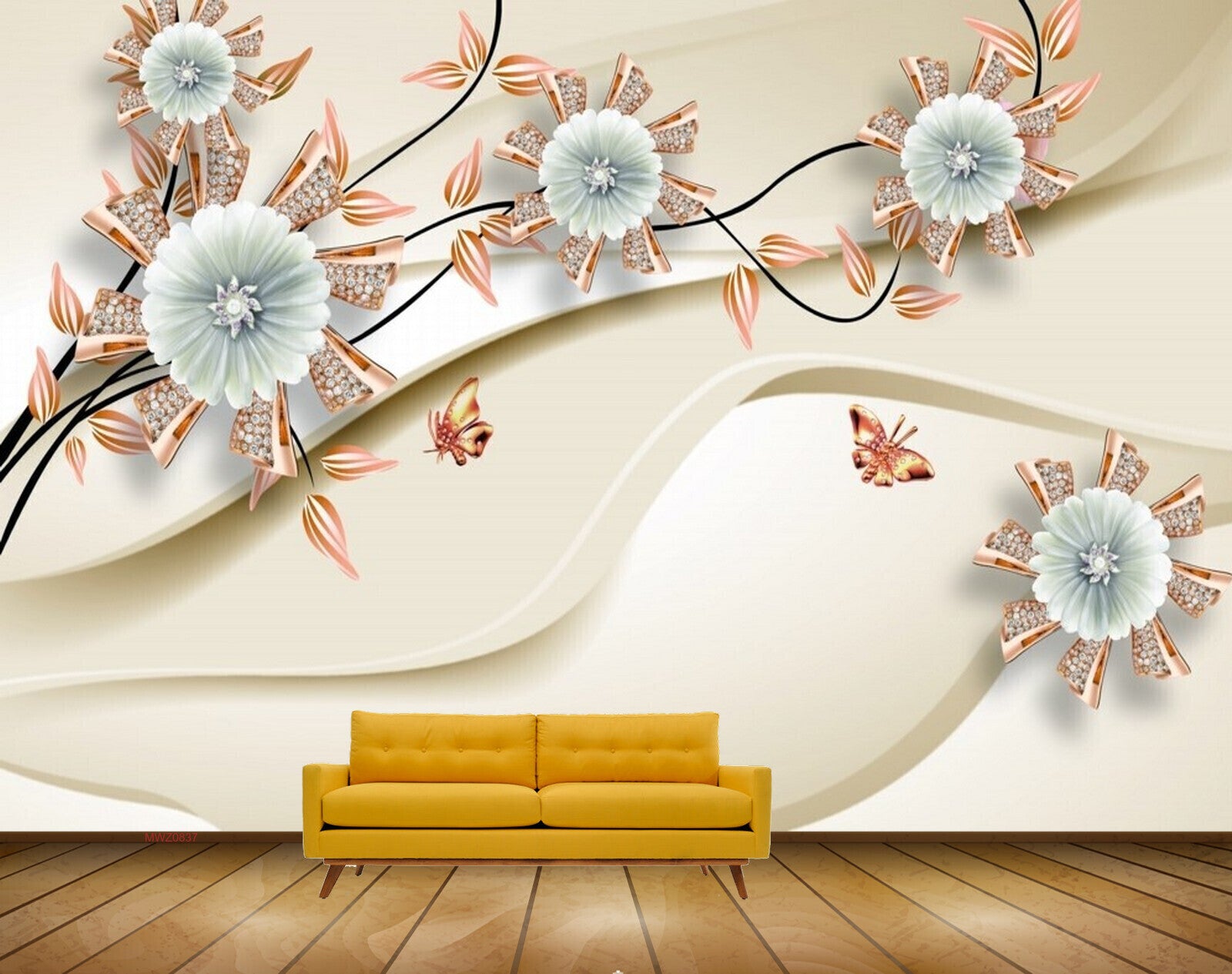 Avikalp MWZ0837 White Flowers Butterflies Leaves 3D HD Wallpaper Avikalp MWZ0837 White Flowers Butterflies Leaves 3D HD Wallpaper