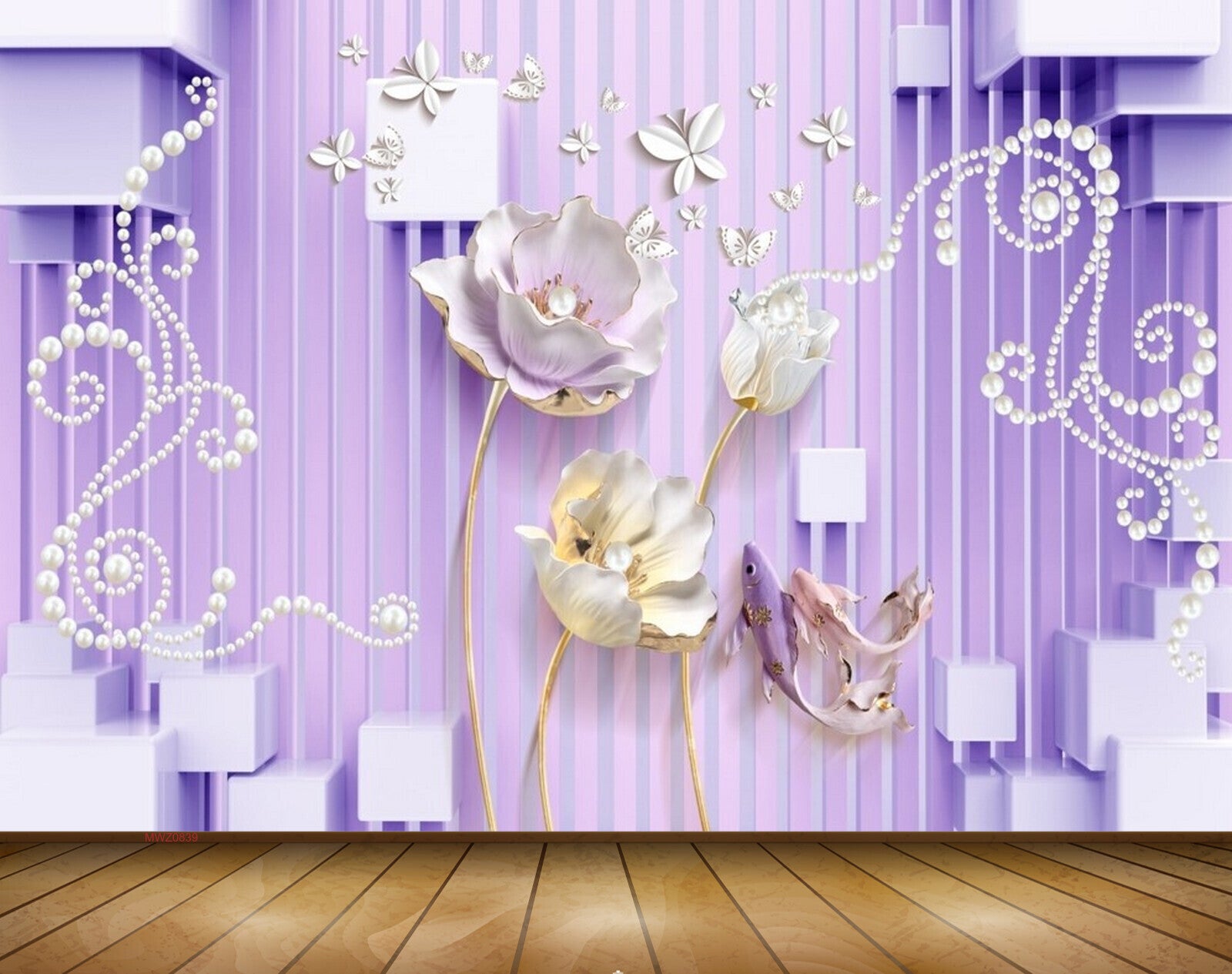 Avikalp MWZ0839 Purple Flowers Butterflies Fishes 3D HD Wallpaper Avikalp MWZ0839 Purple Flowers Butterflies Fishes 3D HD Wallpaper