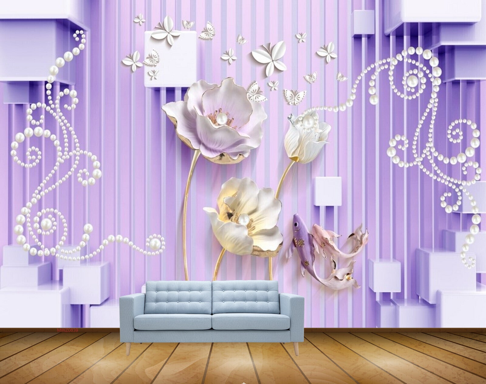 Avikalp MWZ0839 Purple Flowers Butterflies Fishes 3D HD Wallpaper Avikalp MWZ0839 Purple Flowers Butterflies Fishes 3D HD Wallpaper