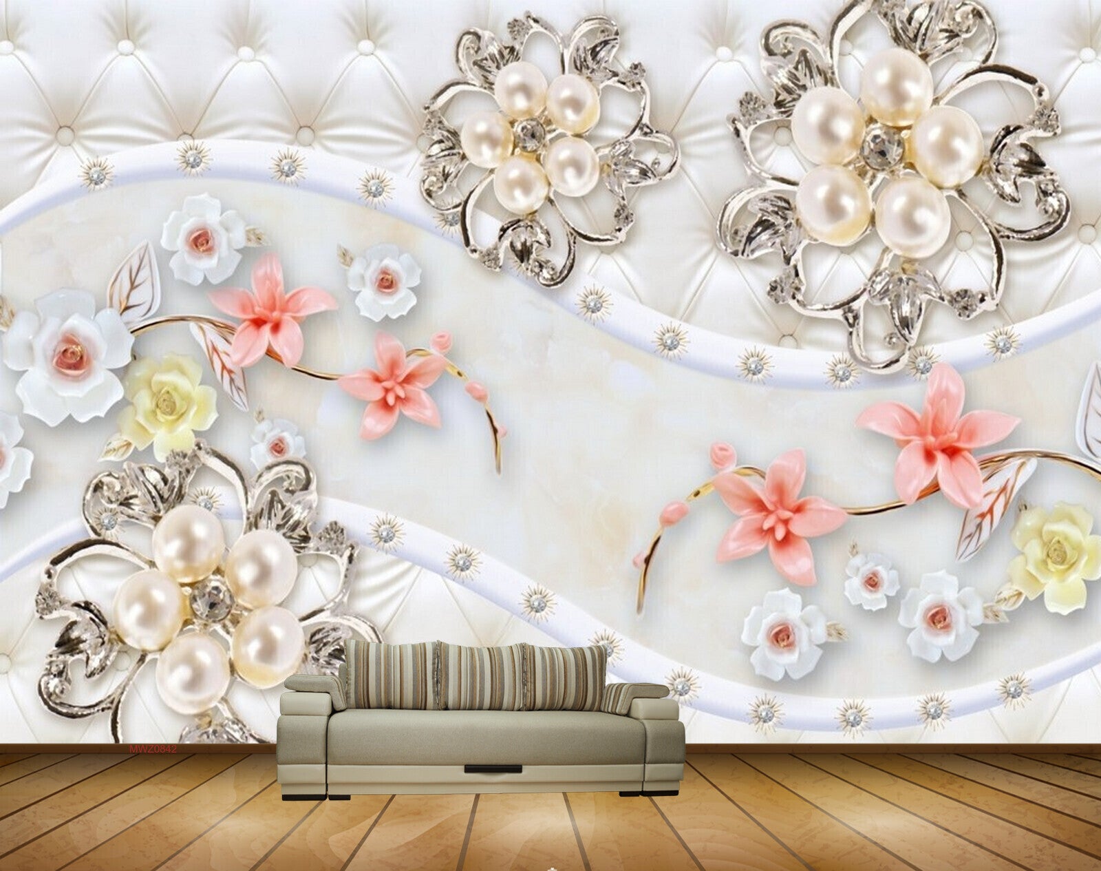 Avikalp MWZ0842 White Yellow Peach Flowers Leaves 3D HD Wallpaper Avikalp MWZ0842 White Yellow Peach Flowers Leaves 3D HD Wallpaper