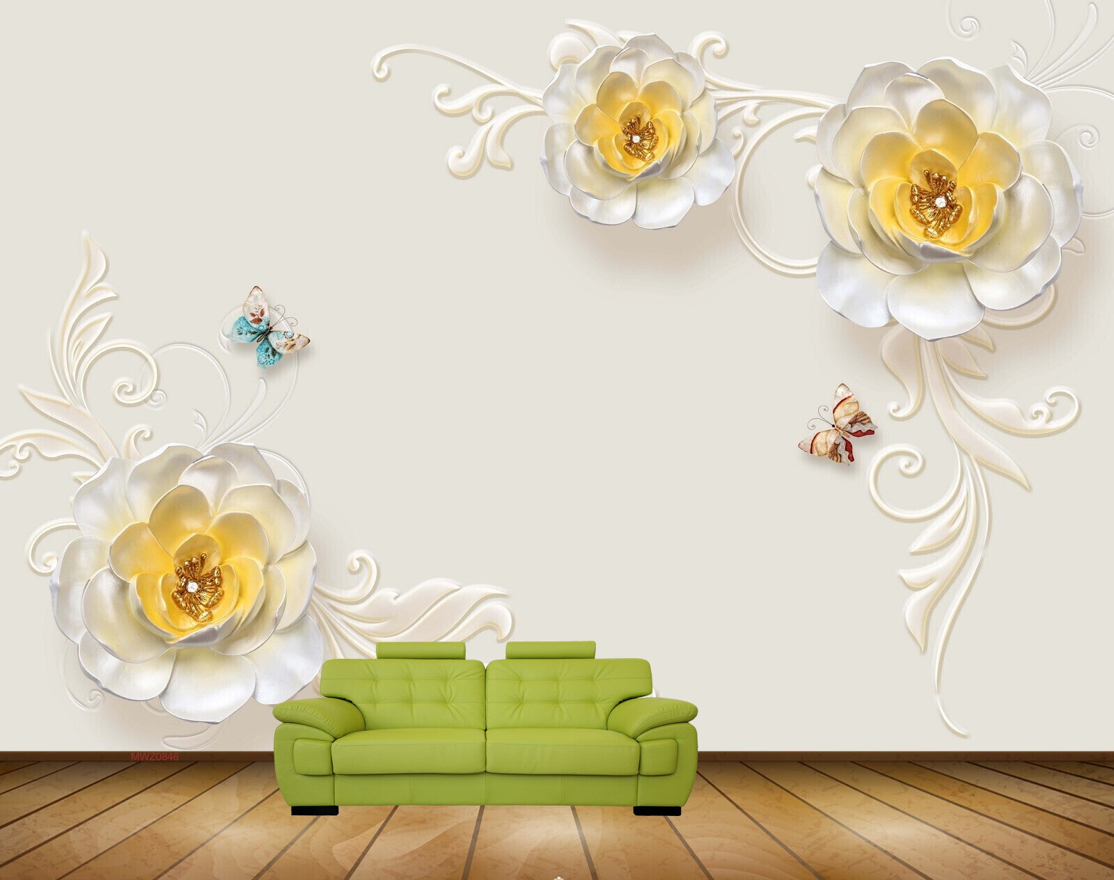 Avikalp MWZ0846 White Yellow Flowers Butterflies Leaves 3D HD Wallpaper Avikalp MWZ0846 White Yellow Flowers Butterflies Leaves 3D HD Wallpaper