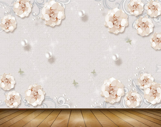 Avikalp MWZ0849 White Pink Flowers Butterflies 3D HD Wallpaper