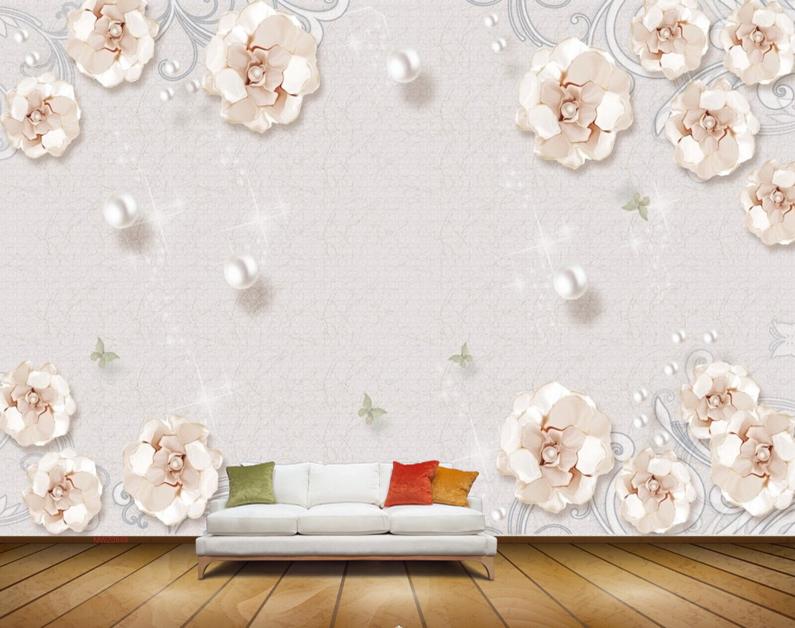 Avikalp MWZ0849 White Pink Flowers Butterflies 3D HD Wallpaper Avikalp MWZ0849 White Pink Flowers Butterflies 3D HD Wallpaper