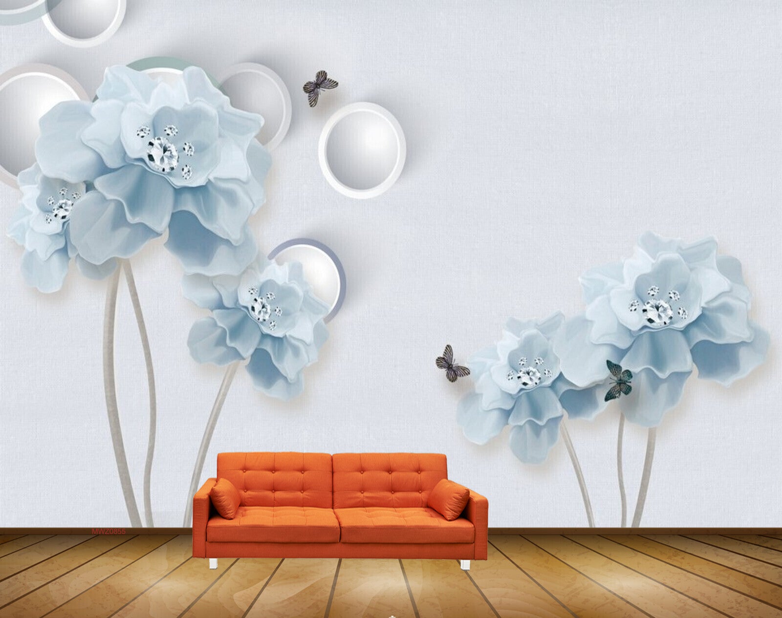 Avikalp MWZ0855 White Blue Flowers Butterflies 3D HD Wallpaper Avikalp MWZ0855 White Blue Flowers Butterflies 3D HD Wallpaper