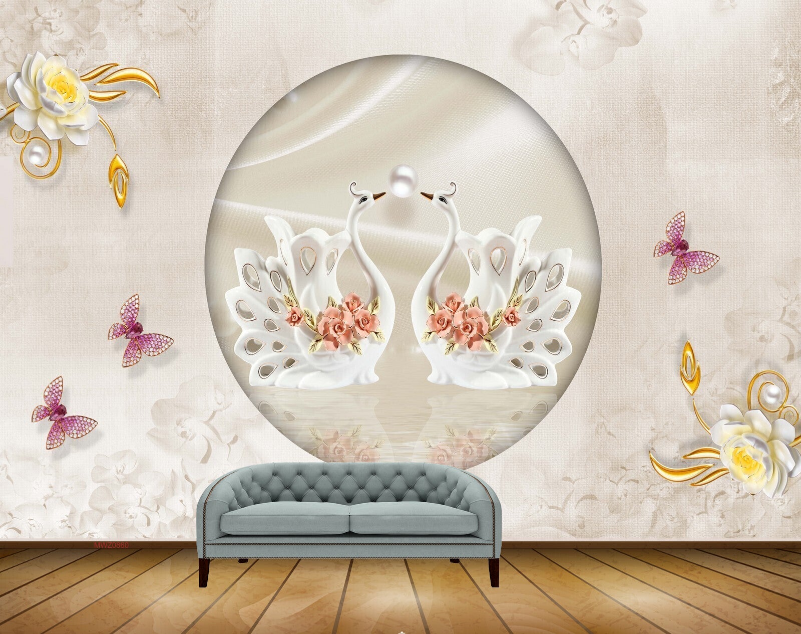 Avikalp MWZ0860 White Flowers Butterflies Cranes 3D HD Wallpaper Avikalp MWZ0860 White Flowers Butterflies Cranes 3D HD Wallpaper