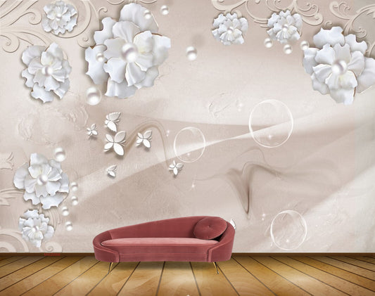 Avikalp MWZ0866 White Flowers Butterflies HD Wallpaper