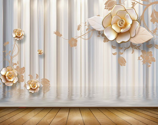 Avikalp MWZ0868 White Pink Flowers Leaves Branches 3D HD Wallpaper