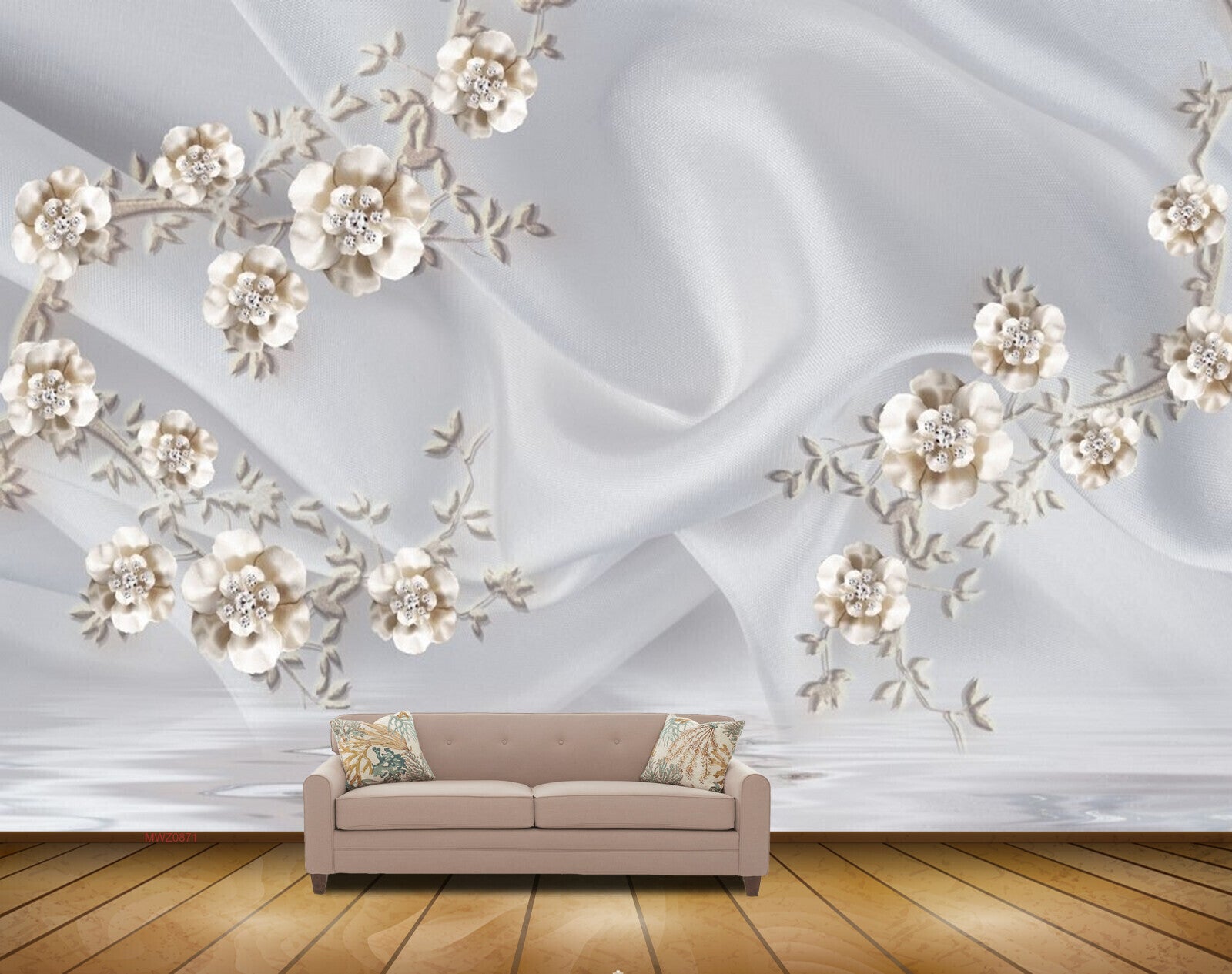 Avikalp MWZ0871 White Flowers Branches Leaves 3D HD Wallpaper Avikalp MWZ0871 White Flowers Branches Leaves 3D HD Wallpaper