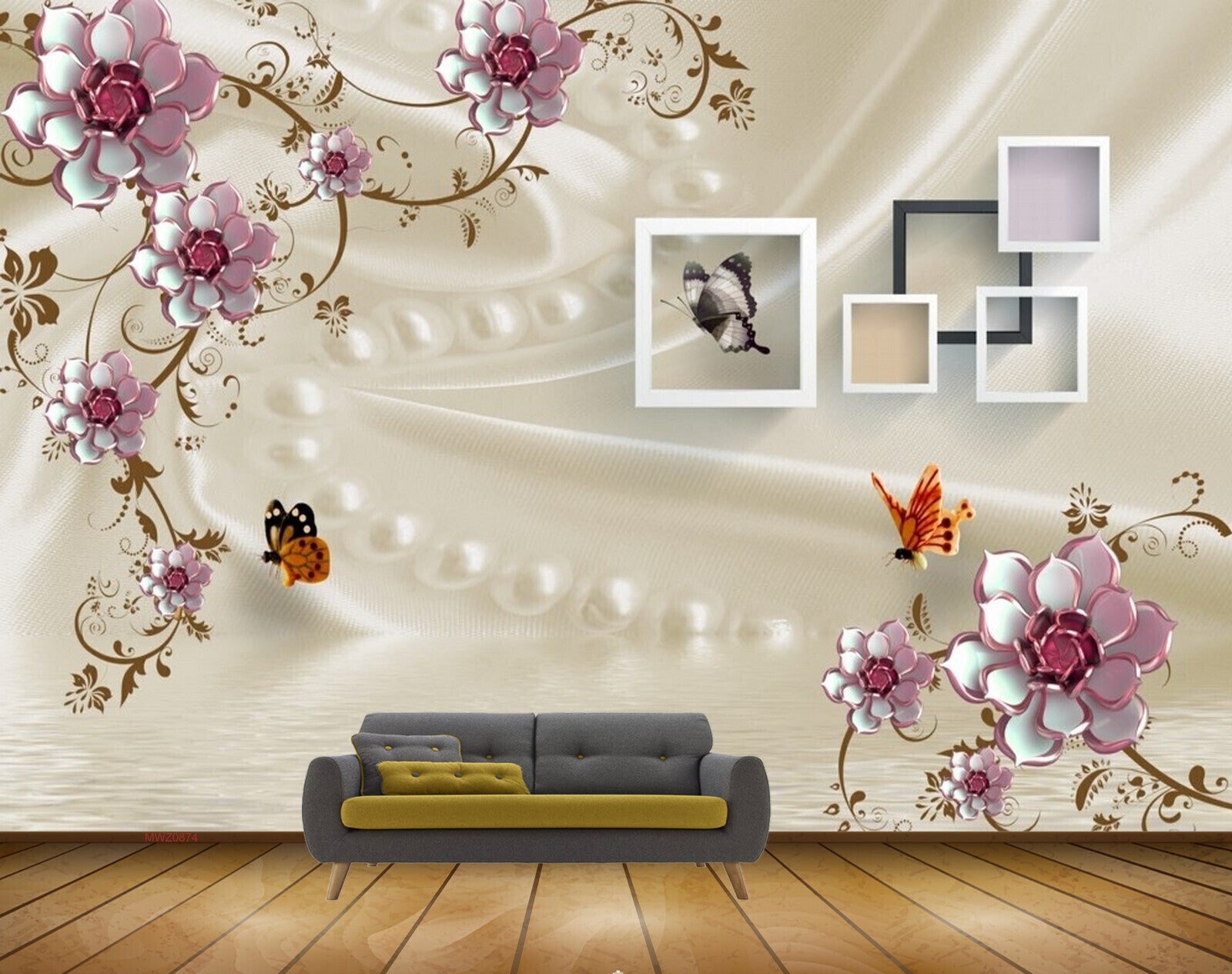 Avikalp MWZ0874 White Pink Flowers Branches Butterflies HD Wallpaper Avikalp MWZ0874 White Pink Flowers Branches Butterflies HD Wallpaper