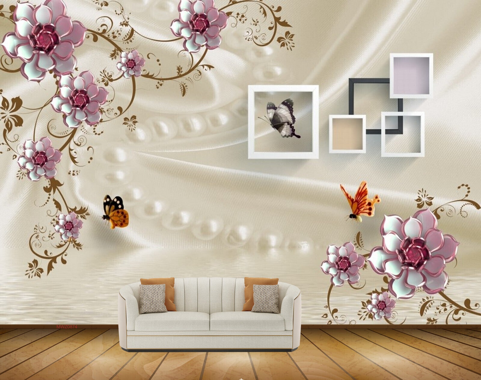 Avikalp MWZ0874 White Pink Flowers Branches Butterflies 3D HD Wallpaper Avikalp MWZ0874 White Pink Flowers Branches Butterflies 3D HD Wallpaper