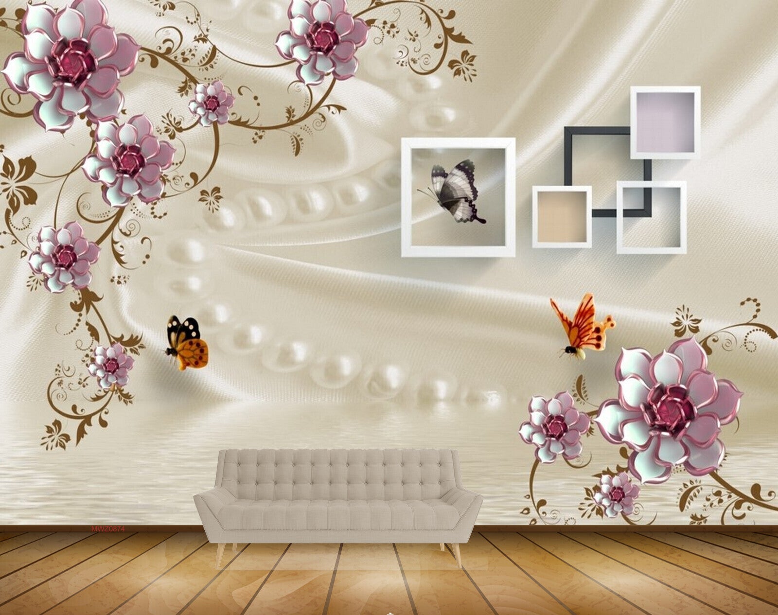 Avikalp MWZ0874 White Pink Flowers Branches Butterflies 3D HD Wallpaper Avikalp MWZ0874 White Pink Flowers Branches Butterflies 3D HD Wallpaper