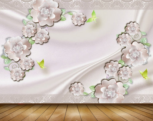 Avikalp MWZ0877 White Pink Flowers Butterflies 3D HD Wallpaper