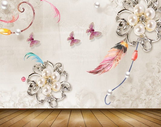 Avikalp MWZ0880 White Flowers Butterflies Leaves 3D HD Wallpaper