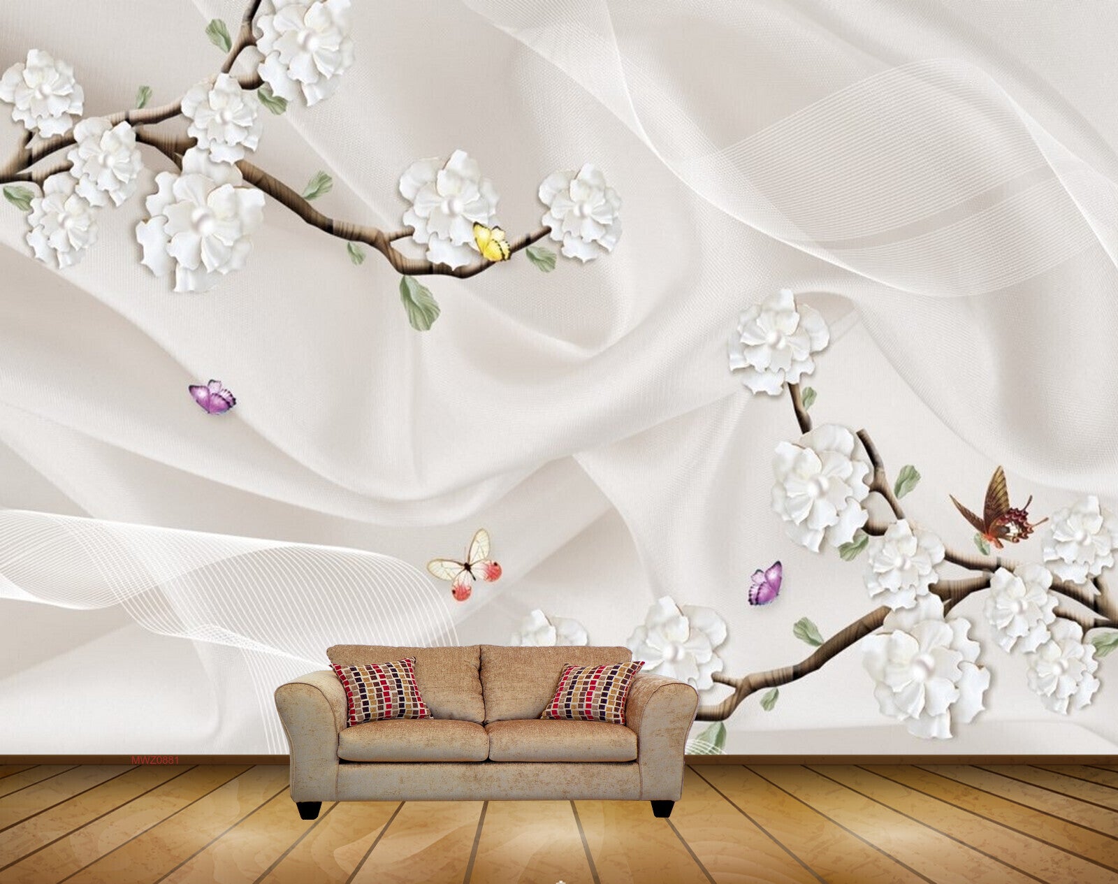 Avikalp MWZ0881 White Flowers Branches Butterflies 3D HD Wallpaper Avikalp MWZ0881 White Flowers Branches Butterflies 3D HD Wallpaper