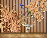 Avikalp MWZ0883 Orange Flowers Leaves Birds Deer 3D HD Wallpaper Avikalp MWZ0883 Orange Flowers Leaves Birds Deer 3D HD Wallpaper