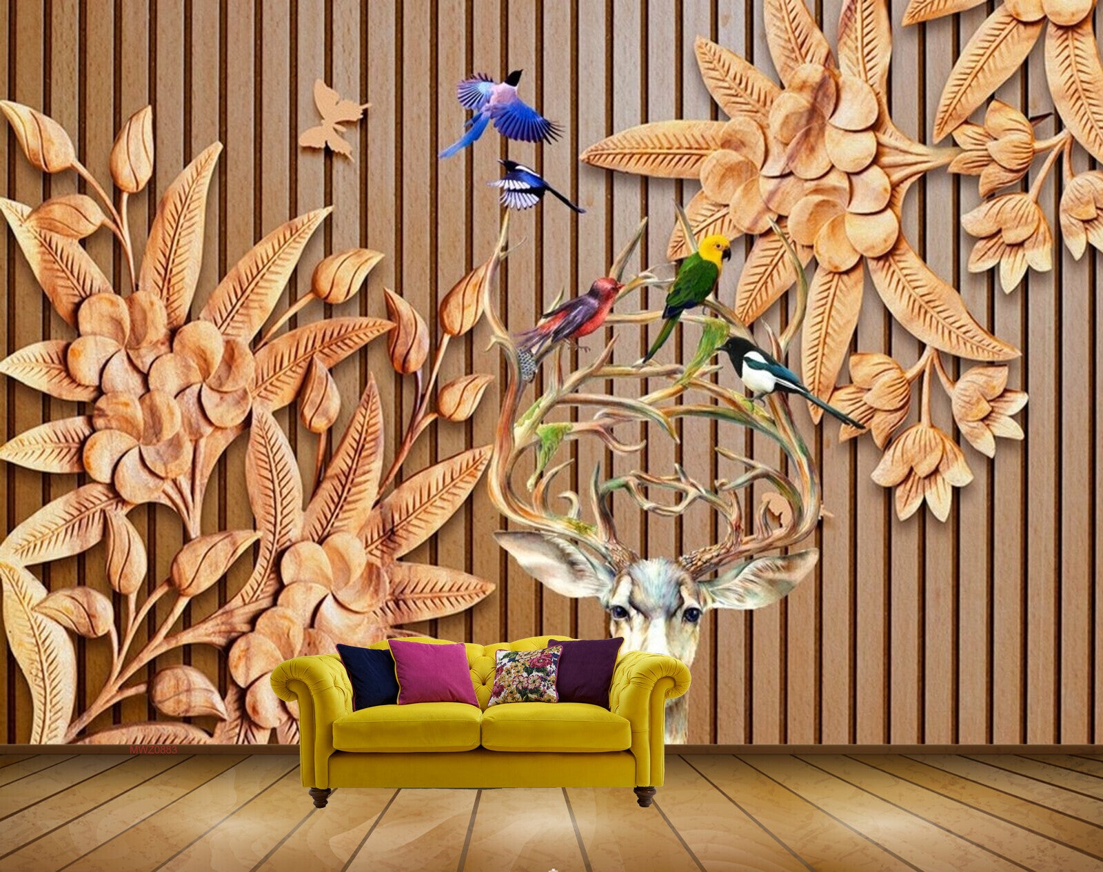 Avikalp MWZ0883 Orange Flowers Leaves Birds Deer 3D HD Wallpaper Avikalp MWZ0883 Orange Flowers Leaves Birds Deer 3D HD Wallpaper