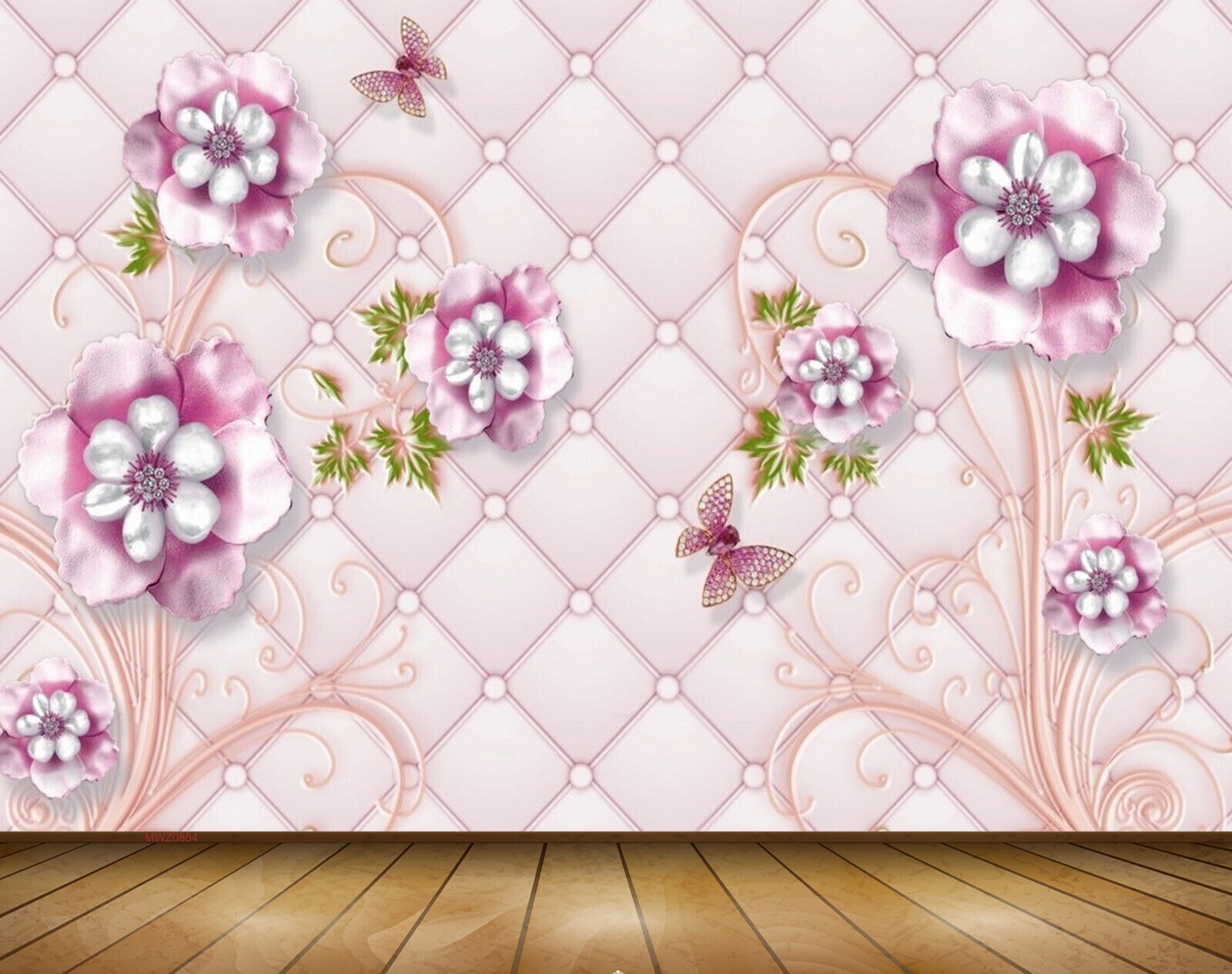Avikalp MWZ0884 White Pink Flowers Butterflies Leaves 3D HD Wallpaper Avikalp MWZ0884 White Pink Flowers Butterflies Leaves 3D HD Wallpaper