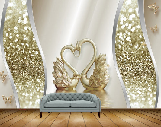 Avikalp MWZ0885 Golden Cranes Butterflies HD Wallpaper