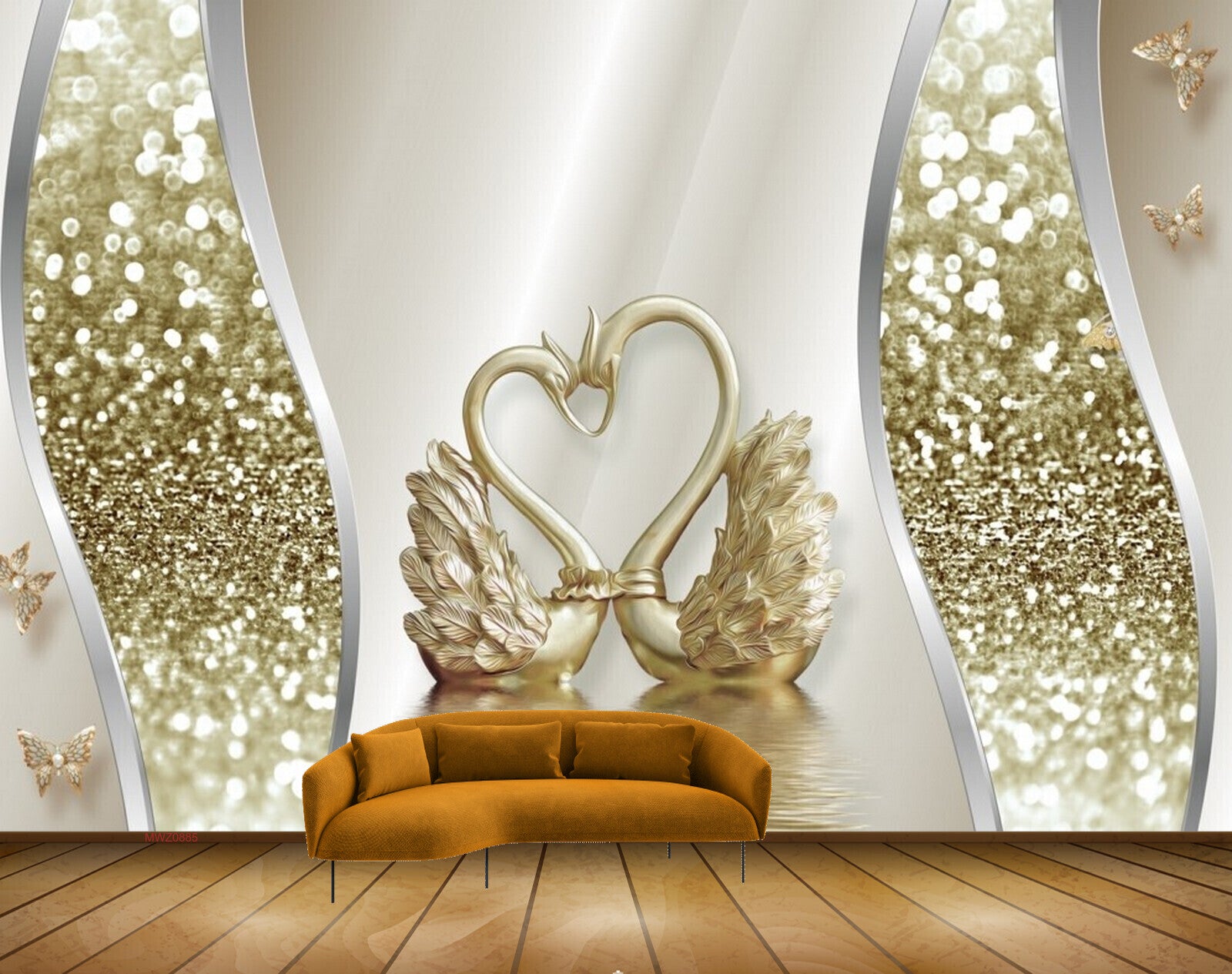 Avikalp MWZ0885 Golden Cranes Butterflies 3D HD Wallpaper Avikalp MWZ0885 Golden Cranes Butterflies 3D HD Wallpaper