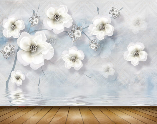 Avikalp MWZ0886 White Black Flowers 3D HD Wallpaper