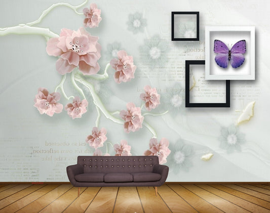 Avikalp MWZ0890 Pink Flowers Butterflies HD Wallpaper