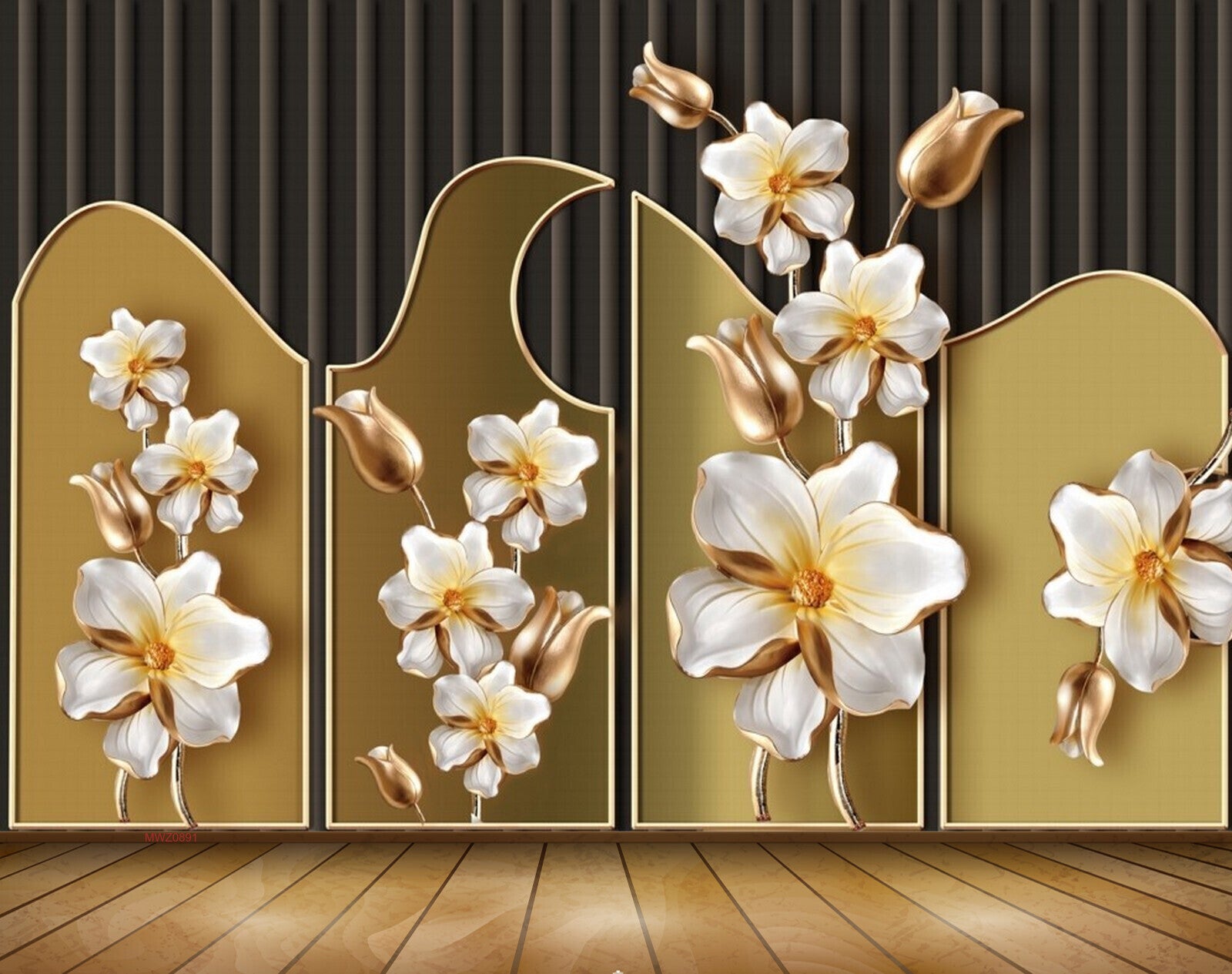 Avikalp MWZ0891 White Golden Flowers 3D HD Wallpaper Avikalp MWZ0891 White Golden Flowers 3D HD Wallpaper