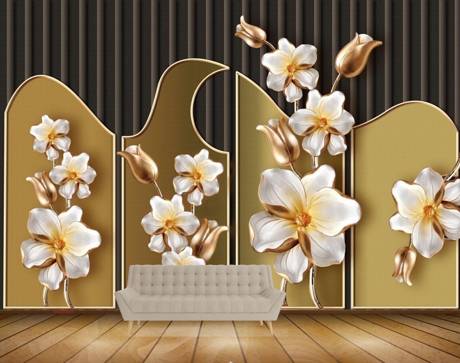 Avikalp MWZ0891 White Golden Flowers 3D HD Wallpaper Avikalp MWZ0891 White Golden Flowers 3D HD Wallpaper