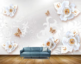 Avikalp MWZ0897 White Flowers Butterflies 3D HD Wallpaper Avikalp MWZ0897 White Flowers Butterflies 3D HD Wallpaper