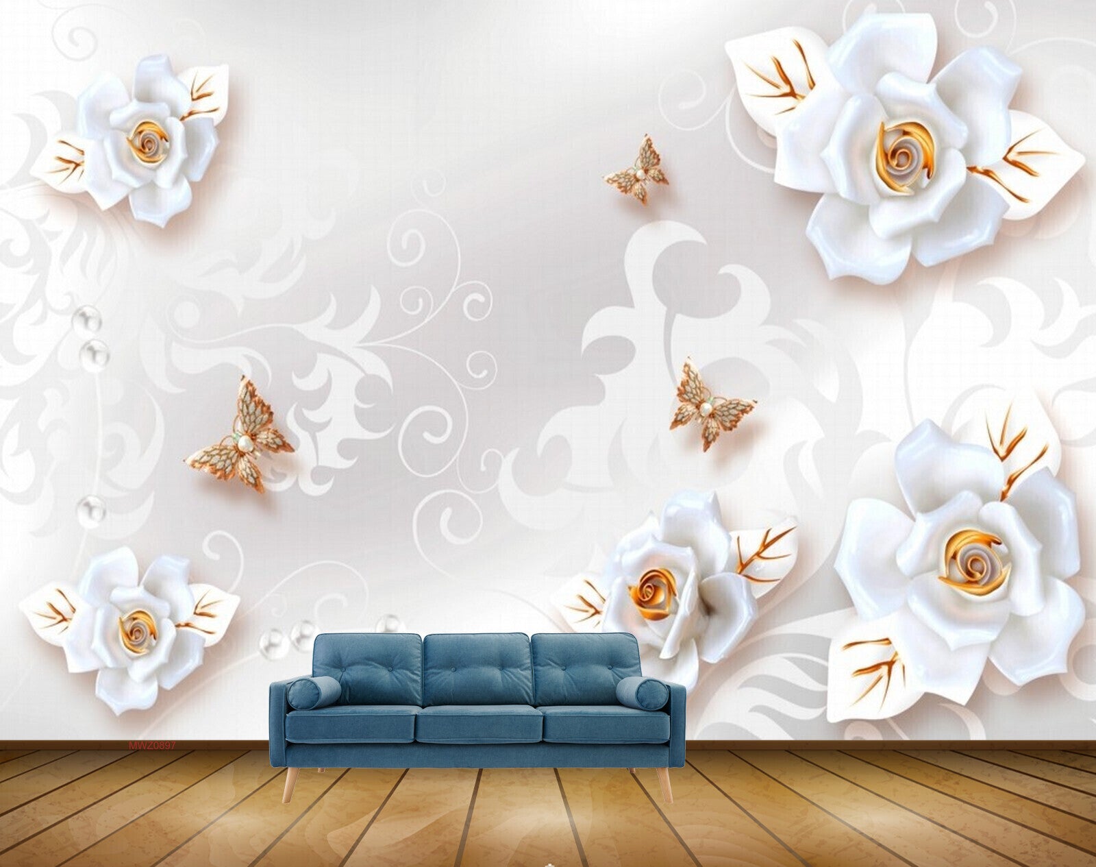 Avikalp MWZ0897 White Flowers Butterflies 3D HD Wallpaper Avikalp MWZ0897 White Flowers Butterflies 3D HD Wallpaper