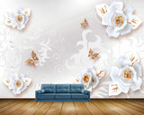 Avikalp MWZ0897 White Flowers Butterflies 3D HD Wallpaper Avikalp MWZ0897 White Flowers Butterflies 3D HD Wallpaper