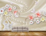 Avikalp MWZ0903 White Peach Flowers Cranes Butterflies 3D HD Wallpaper Avikalp MWZ0903 White Peach Flowers Cranes Butterflies 3D HD Wallpaper