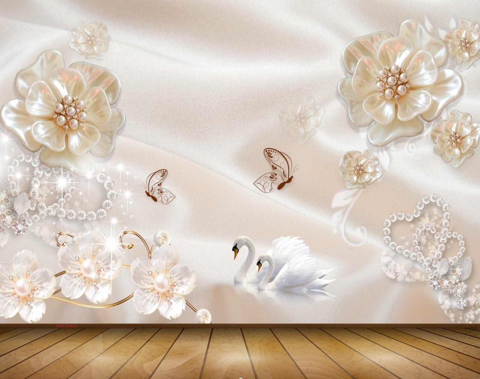 Avikalp MWZ0904 White Flowers Swans Butterflies 3D HD Wallpaper Avikalp MWZ0904 White Flowers Swans Butterflies 3D HD Wallpaper