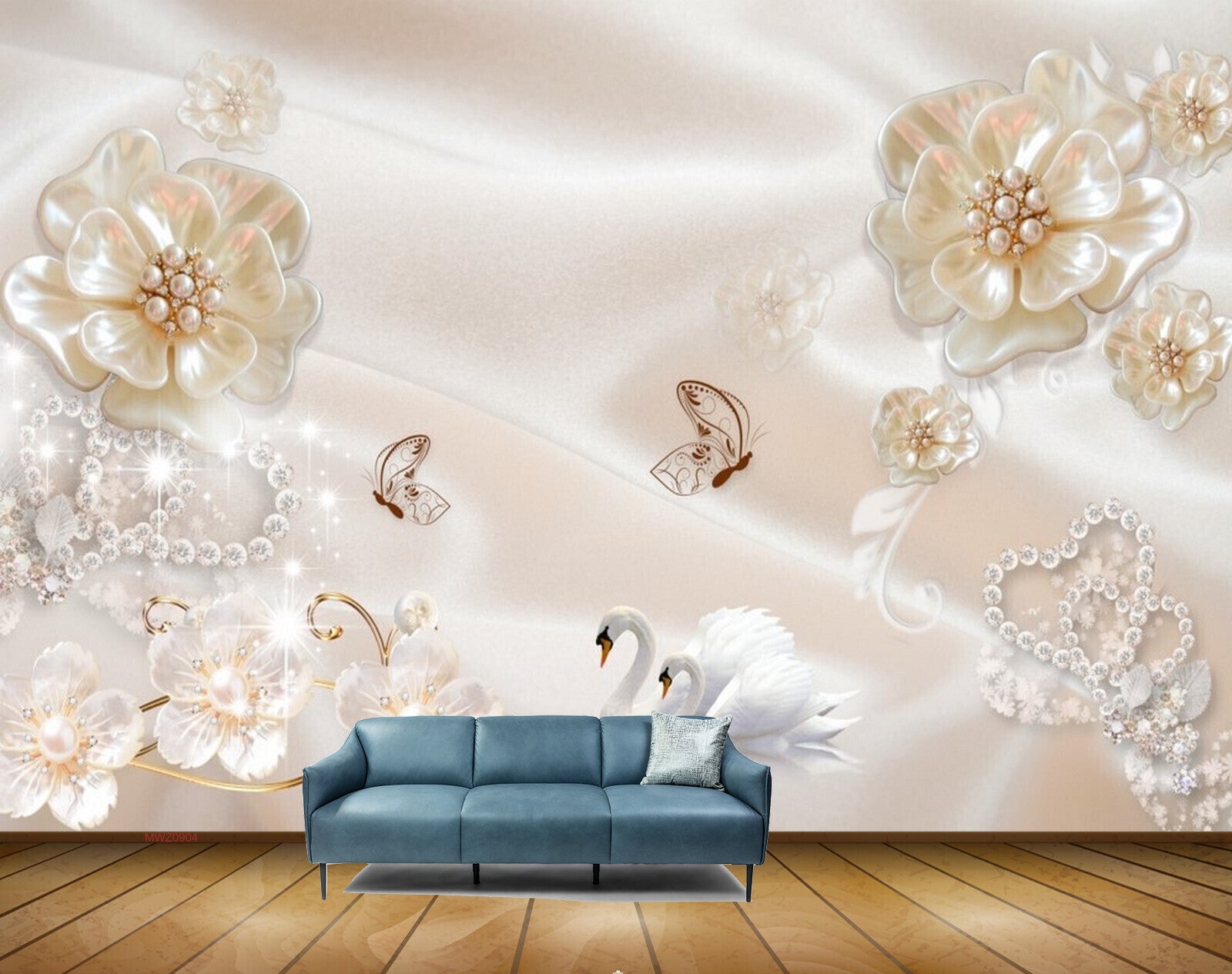 Avikalp MWZ0904 White Flowers Swans Butterflies 3D HD Wallpaper Avikalp MWZ0904 White Flowers Swans Butterflies 3D HD Wallpaper