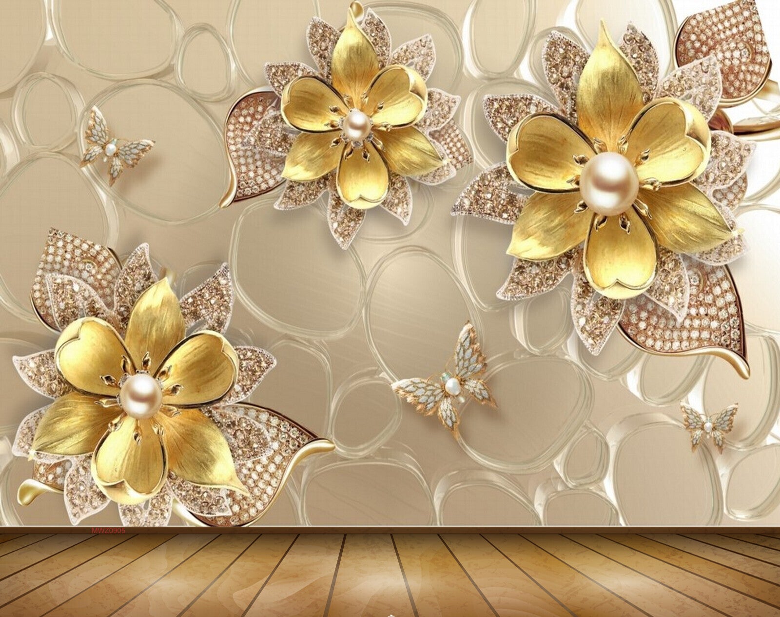 Avikalp MWZ0905 Golden Flowers Butterflies 3D HD Wallpaper Avikalp MWZ0905 Golden Flowers Butterflies 3D HD Wallpaper
