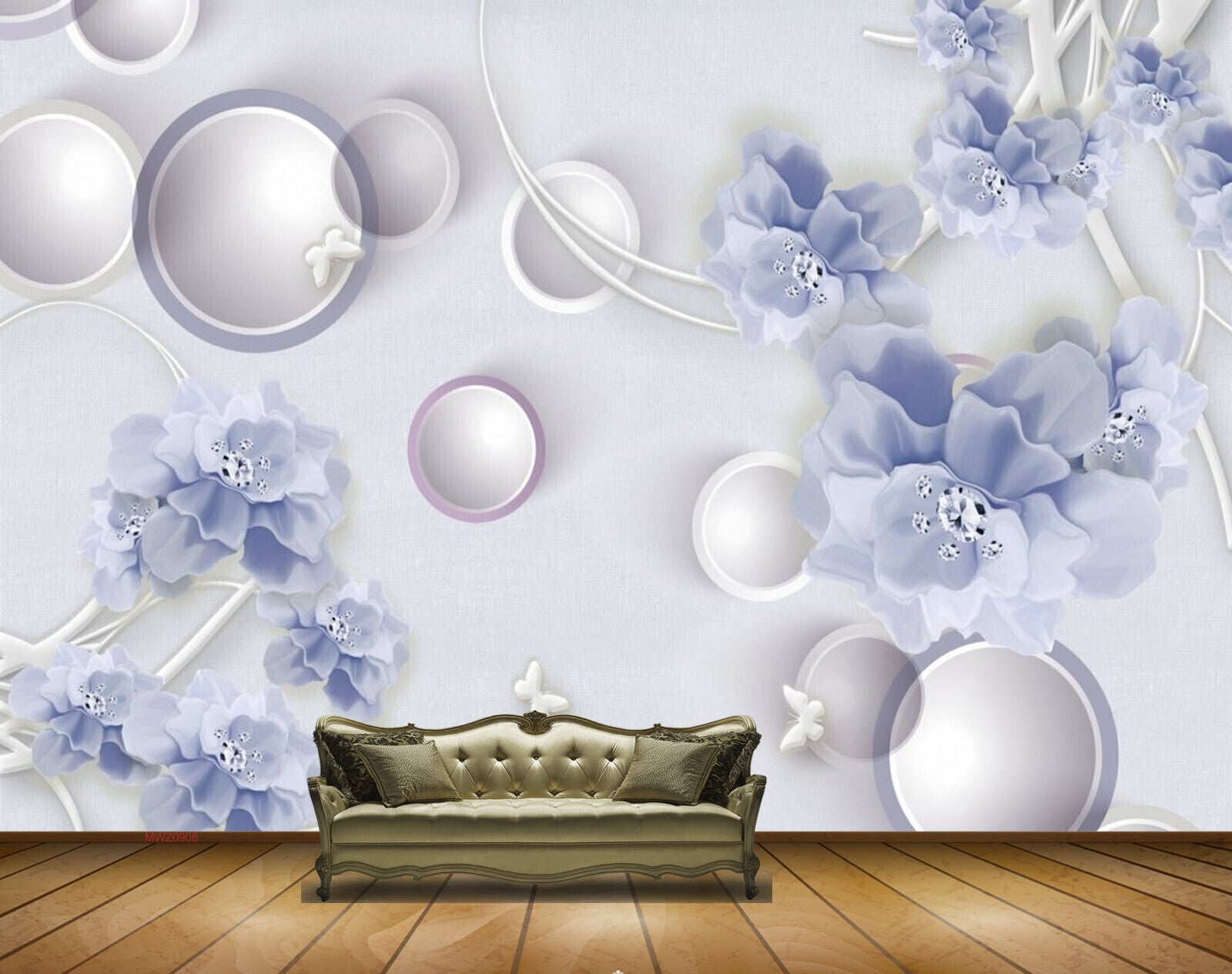 Avikalp MWZ0908 White Blue Flowers Butterflies HD Wallpaper Avikalp MWZ0908 White Blue Flowers Butterflies HD Wallpaper