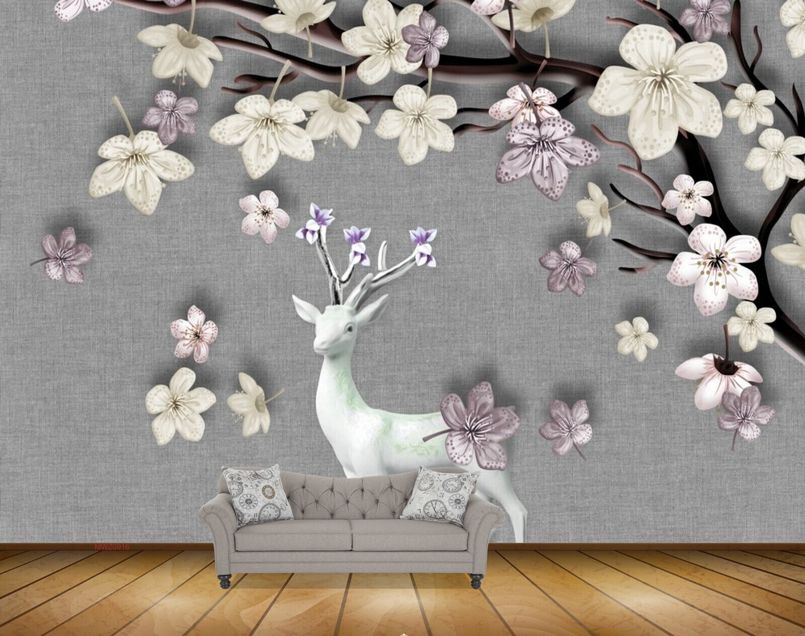 Avikalp MWZ0916 White Purple Flowers Deer HD Wallpaper Avikalp MWZ0916 White Purple Flowers Deer HD Wallpaper