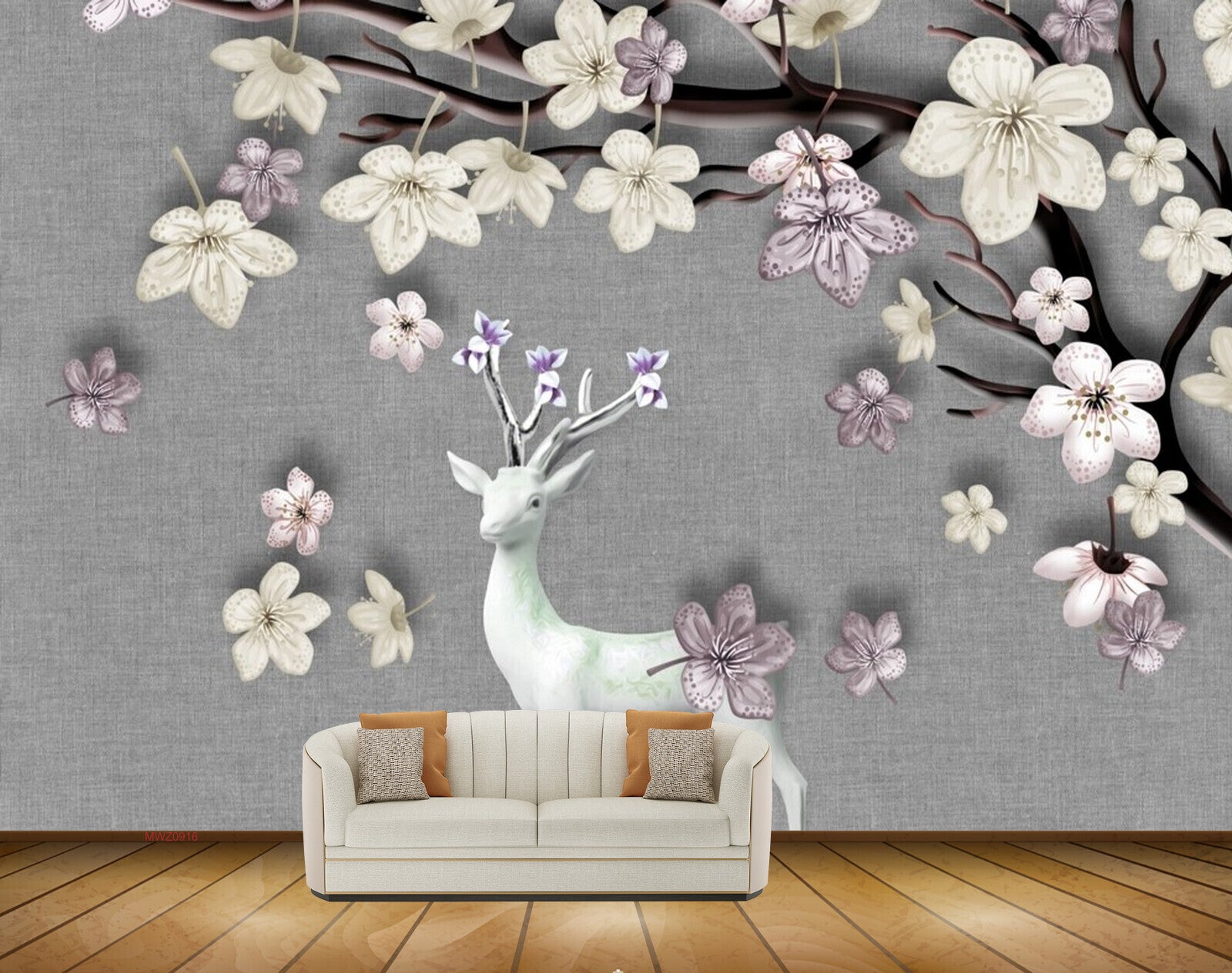 Avikalp MWZ0916 White Purple Flowers Deer 3D HD Wallpaper Avikalp MWZ0916 White Purple Flowers Deer 3D HD Wallpaper