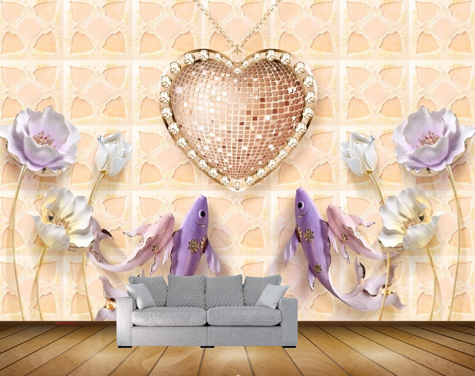 Avikalp MWZ0917 Purple Flowers Fishes Chain 3D HD Wallpaper Avikalp MWZ0917 Purple Flowers Fishes Chain 3D HD Wallpaper