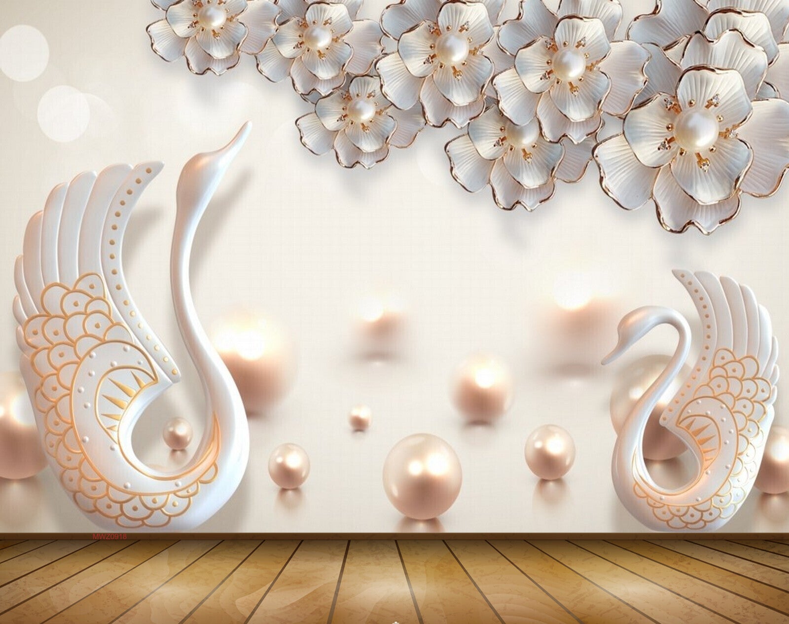 Avikalp MWZ0918 White Flowers Swans 3D HD Wallpaper Avikalp MWZ0918 White Flowers Swans 3D HD Wallpaper