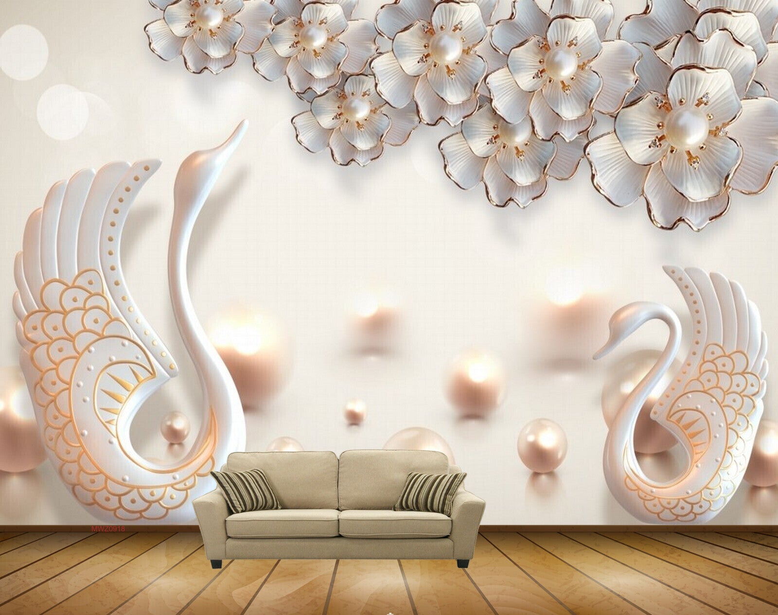 Avikalp MWZ0918 White Flowers Swans 3D HD Wallpaper Avikalp MWZ0918 White Flowers Swans 3D HD Wallpaper