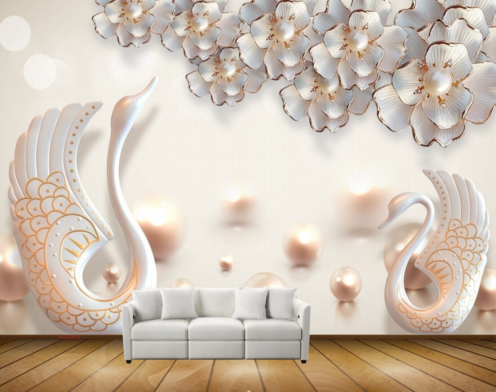 Avikalp MWZ0918 White Flowers Swans 3D HD Wallpaper Avikalp MWZ0918 White Flowers Swans 3D HD Wallpaper